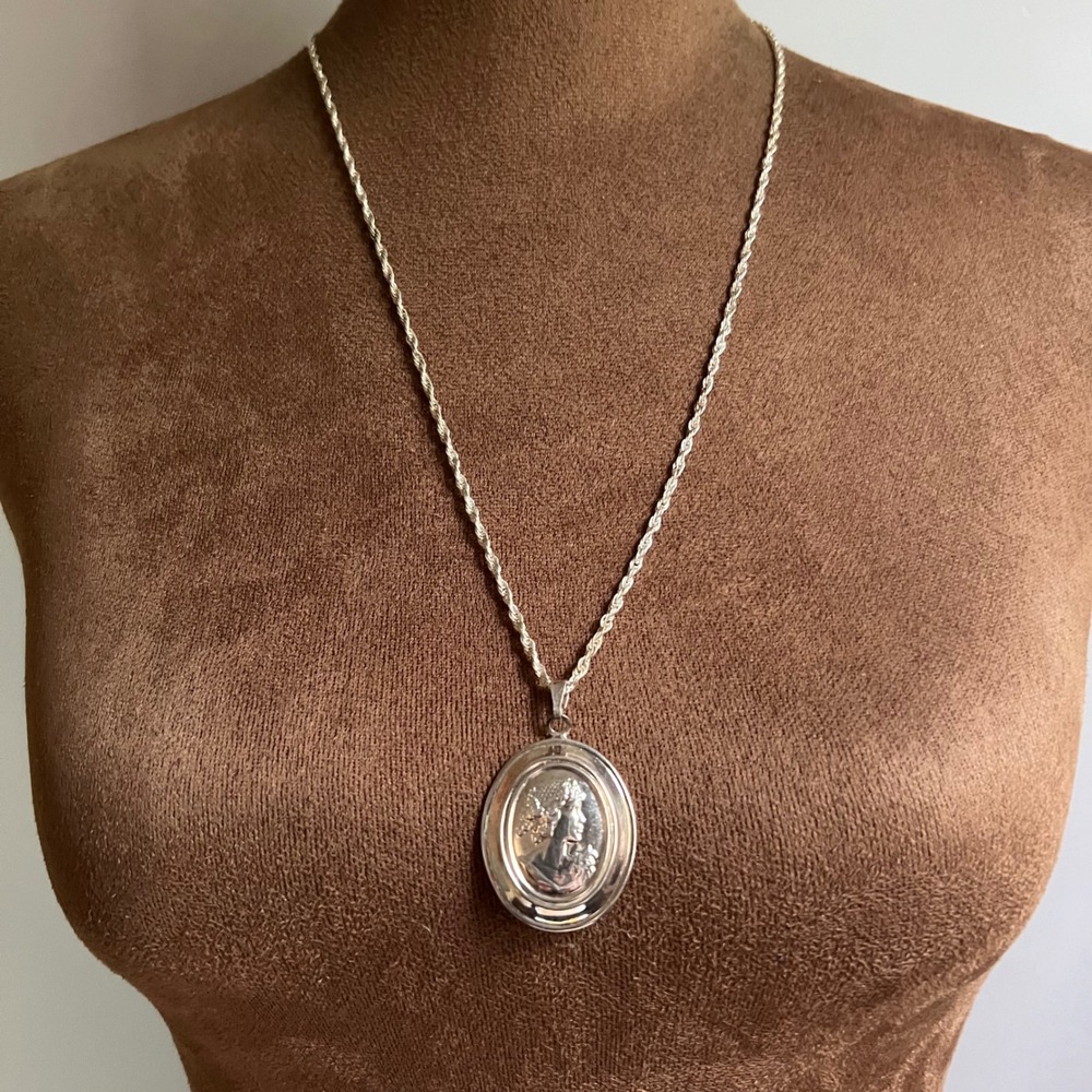 Vintage Milor Italy Sterling Silver 925 Cameo Rope Chain Necklace 24"